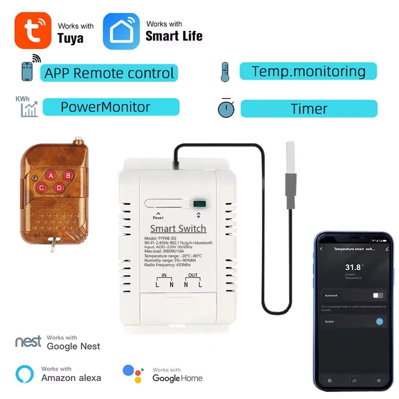 Sonoff Basic Switch - Tuya Wi-Fi 16A/20A умный переключатель температуры