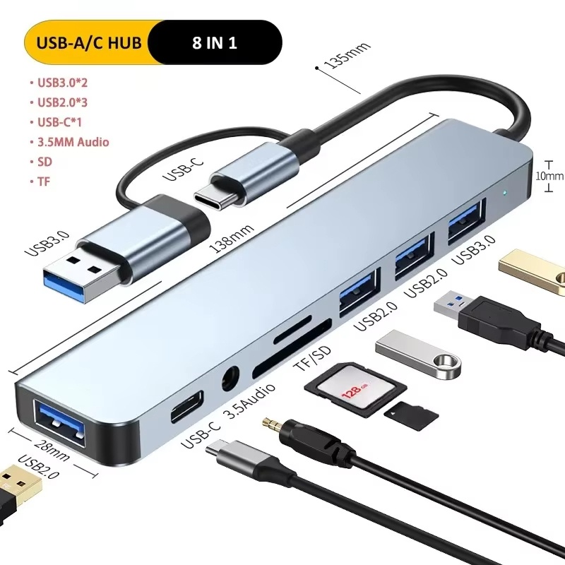 Home Assistant Sd - USB-хаб Type-C 8-в-1, USB-разветвитель, многопортовый USB-адаптер,