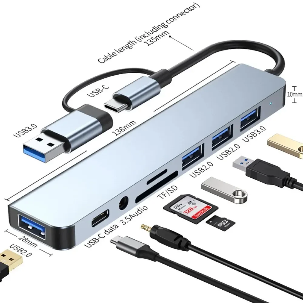 Home Assistant Sd - Концентратор USB-C 8 в 2, многопортовый